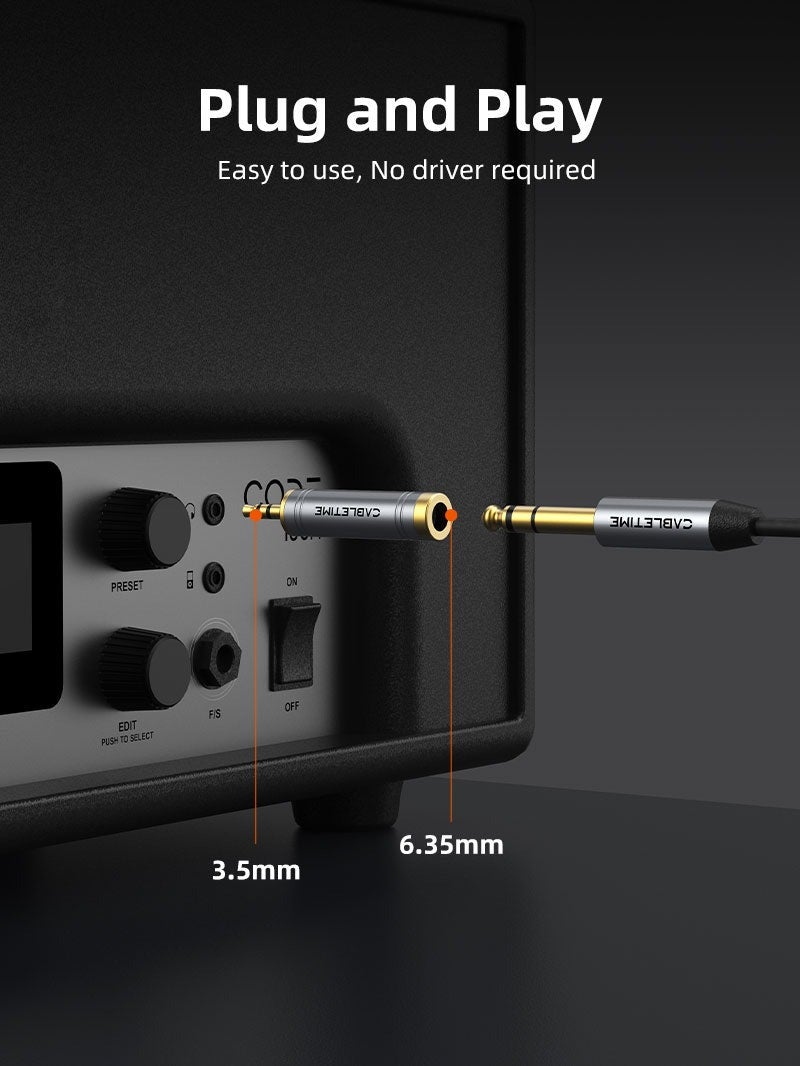 CABLETIME 3.5MM MALE TO 1/4 INCH FEMALE STEREO AUDIO ADAPTER FOR HEADPHONE AMP - Image 2